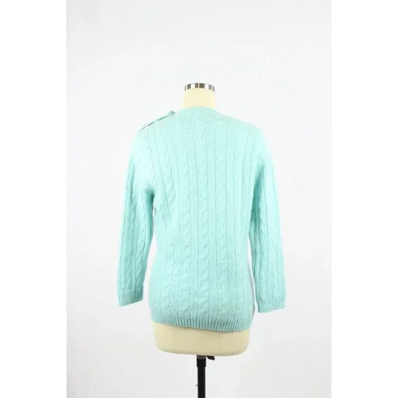 LILLY PULITZER Turquoise 100% Cashmere Cable Knit Crew Neck Sweater, Size S - Picture 3 of 11